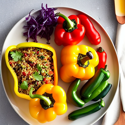 Vegetable and Cheese Stuffed Peppers with Quinoa and Rice