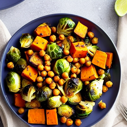 Garlic Herb Roasted Brussels Sprouts and Sweet Potatoes and Lentils and Chickpeas