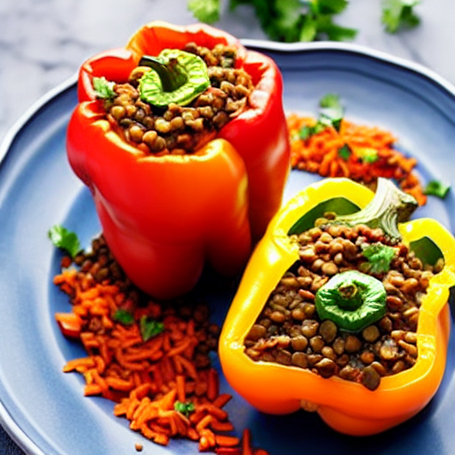 Stuffed Bell Peppers with Lentils and Cheese