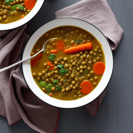 Vegetable and Lentil Soup with Spinach and Carrots and Peas and Chickpeas and Lentils