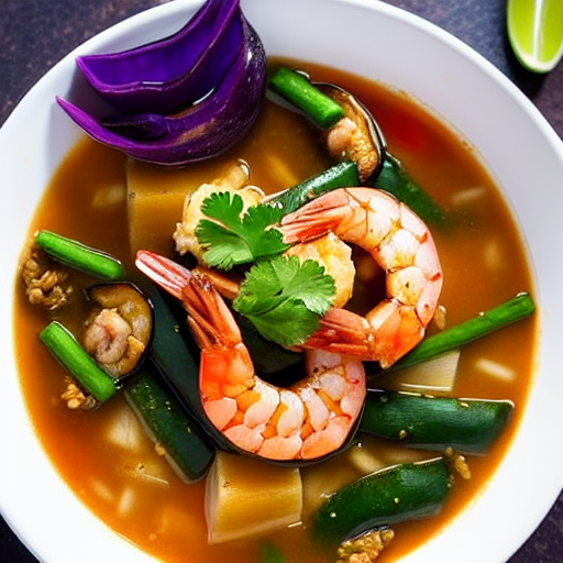 Eggplant and Shrimp Stir-Fry Soup