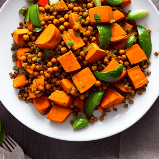 Savory Sweet Potato and Vegetable Stir-Fry with Lentils and Chickpeas