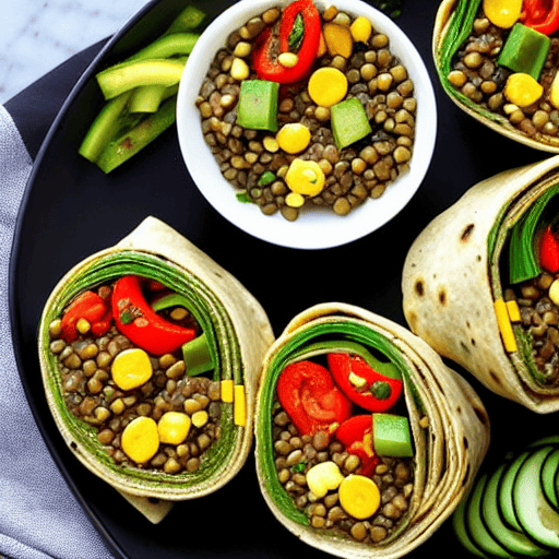 Grilled Vegetable and Lentil Wrap with Hummus