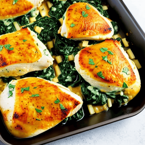 Baked Chicken with Spinach and Garlic and Cheese