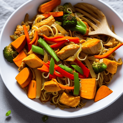 Halal Chicken and Sweet Potato Stir-Fry Bake Noodle