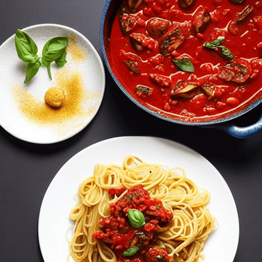 Pasta con le Melanzane e Salsa di Pomodoro Secchi