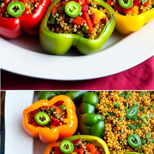 Vegetable and Cheese Stuffed Peppers with Quinoa and Rice and Cheese