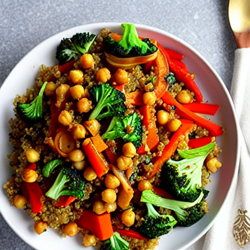 Balsamic Roasted Vegetable and Chickpea Stir-Fry with Lentils and Quinoa
