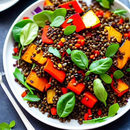 Roasted Vegetable and Lentil Salad with Balsamic Dressing