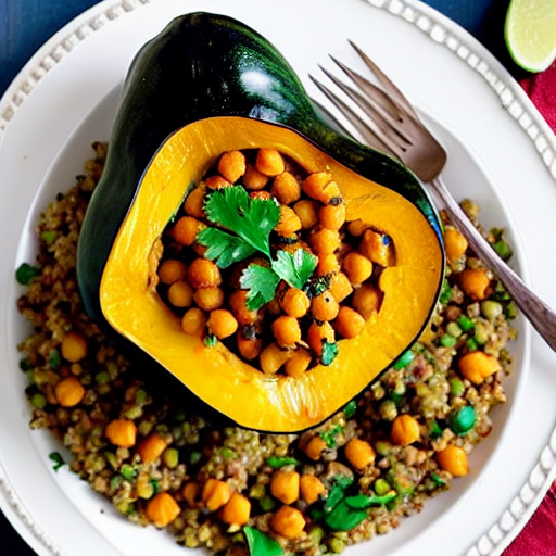 Stuffed Acorn Squash with Lentils and Chickpeas and Rice and Quinoa and Lentils
