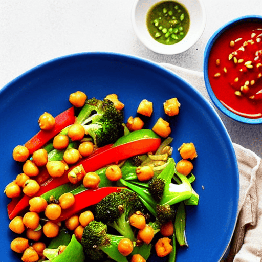 Vegetable and Tofu Stir-Fry with Garlic Sauce and Chickpeas