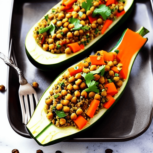Stuffed Zucchini with Quinoa and Chickpeas and Lentils and Spinach and Carrots