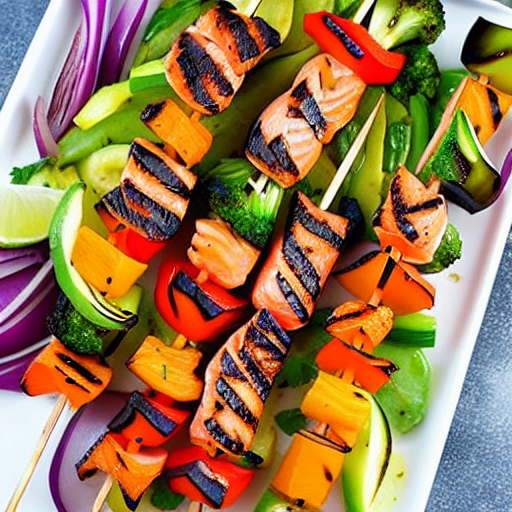 Grilled Salmon and Vegetable Skewers
