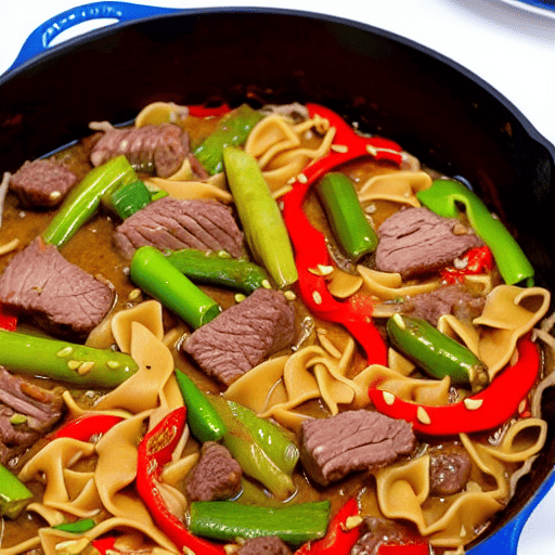 Beef and Vegetable Bake Noodle Stir-Fry Casserole