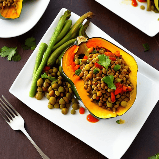 Stuffed Acorn Squash with Lentils and Vegetables and Spices