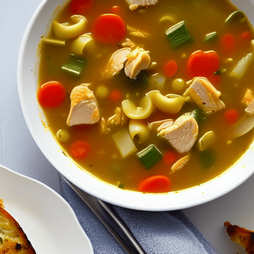 Savory Chicken and Vegetable Soup with Rice and Garlic and Herbs