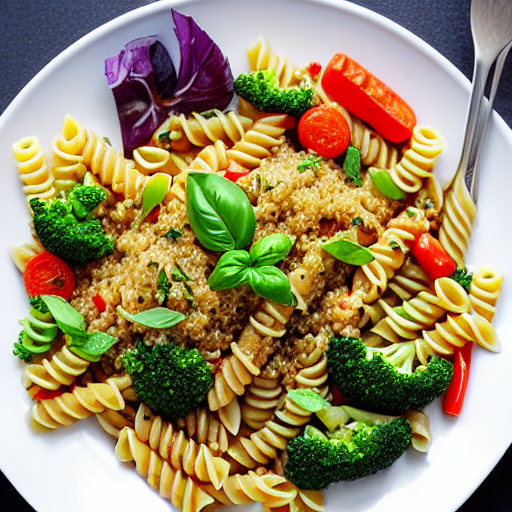 Pasta with Garlic and Vegetables with Quinoa and Rice