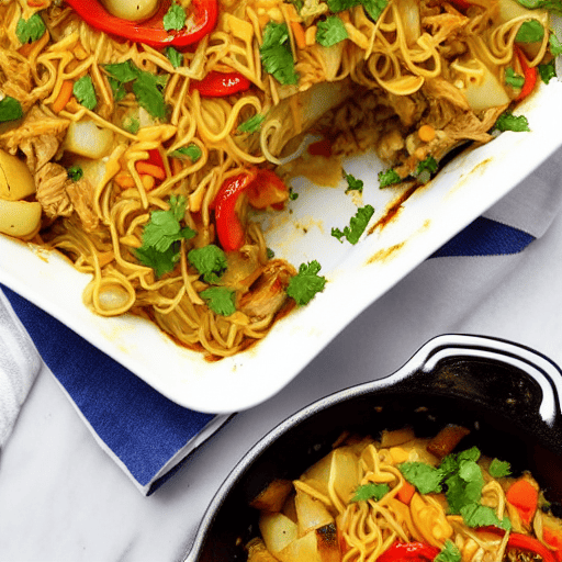 Halal Chicken and Potato Stir-Fry Bake Noodle Casserole