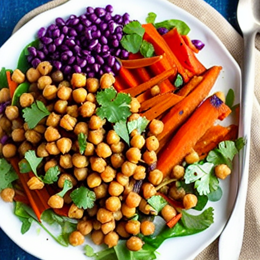 Roasted Vegetable and Chickpea Salad with Lentils