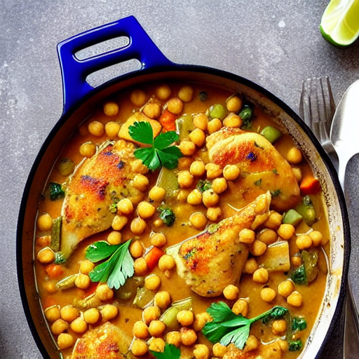 Garlic Butter Chicken and Vegetable Casserole with Lentils and Chickpeas and Rice