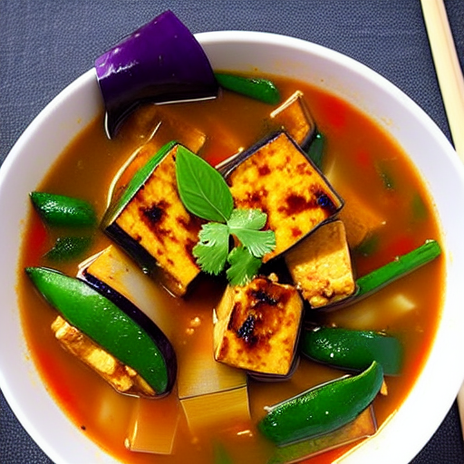 Spicy Tofu and Eggplant Stir-Fry Soup