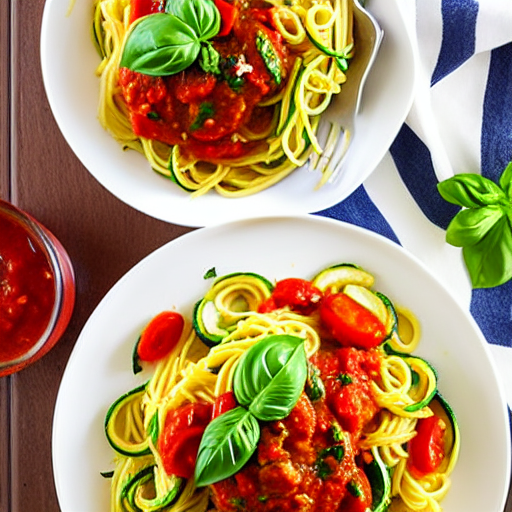 Pasta con le Zucchine e Salsa di Pomodoro