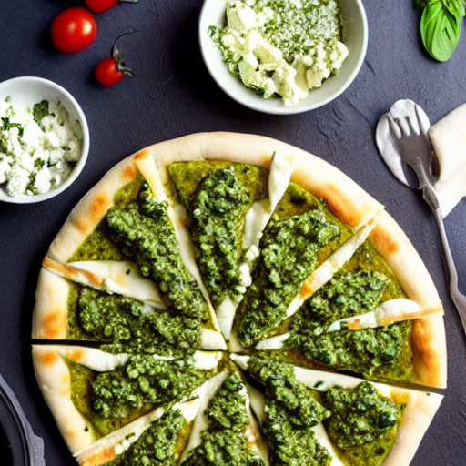 Halal Pesto and Feta Pizza