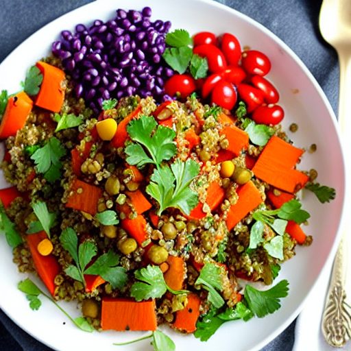 Roasted Vegetable and Lentil Salad with Quinoa
