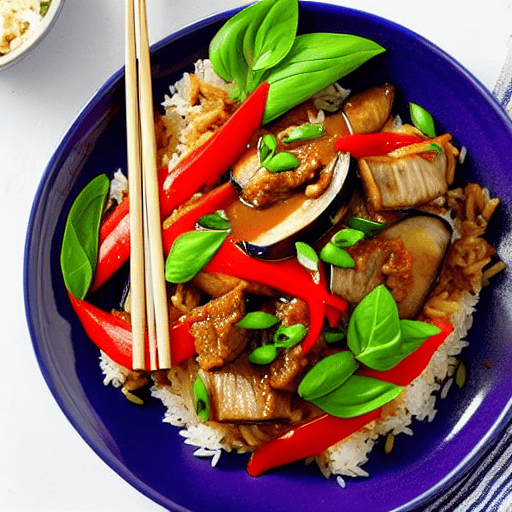 Pork and Eggplant Stir-Fry with Rice