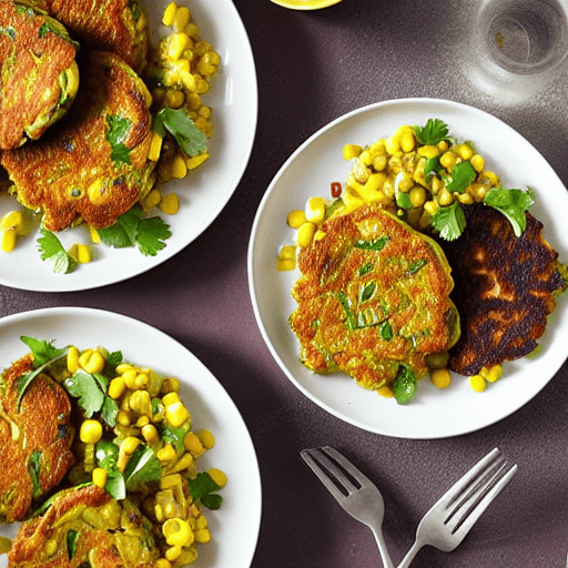Zucchini and Corn Fritters with Lentils
