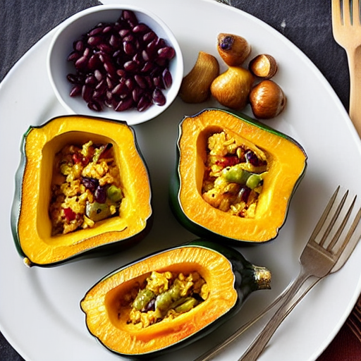 Baked Vegetable and Cheese Stuffed Acorn Squash with Herbs and Spices