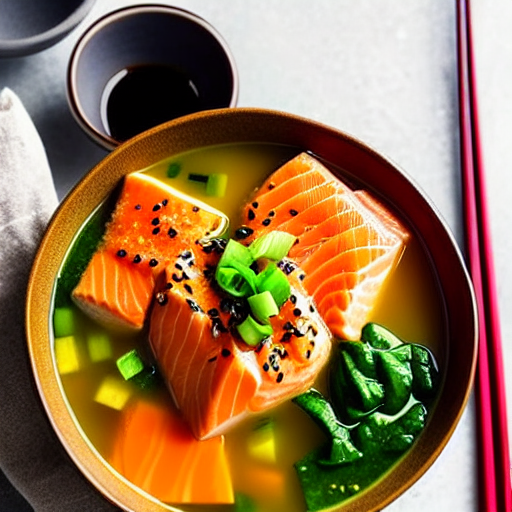 Miso Soup with Tofu and Salmon