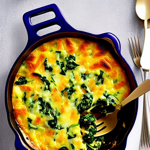 Savory Potato and Spinach Casserole with Cheese and Spices and Herbs