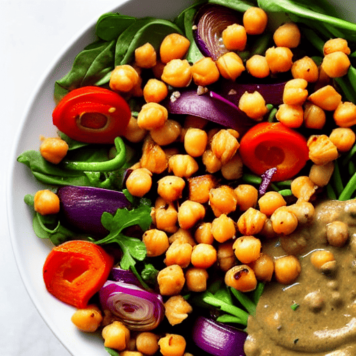 Roasted Vegetable and Chickpea Bowl with Tahini Dressing