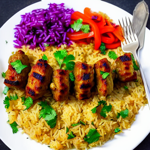 Riz Bil Kousa Wa Fawda Wa Kebab