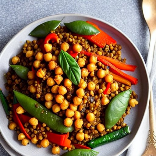 Balsamic Roasted Vegetable and Chickpea Stir-Fry with Lentils