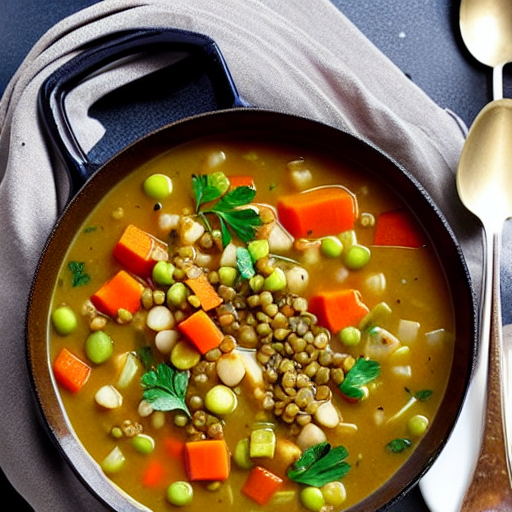 Savory Potato and Vegetable Soup with Lentils and Herbs and Spices