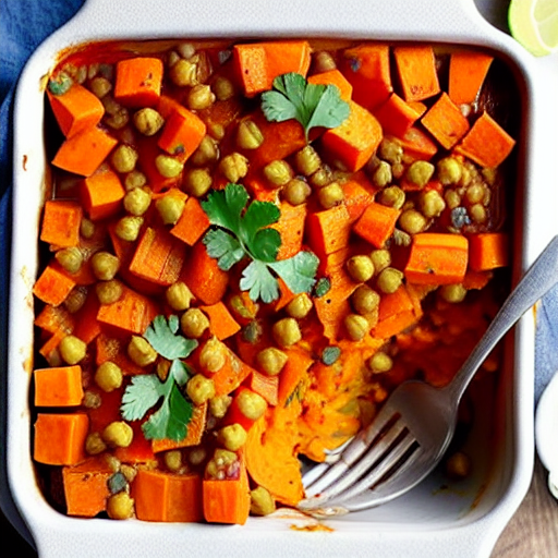 Savory Sweet Potato and Vegetable Casserole with Chickpeas and Lentils