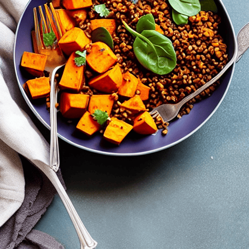 Roasted Sweet Potato and Lentil Bowl with Lentils and Spinach and Chickpeas and Lentils and Spinach and Lentils and Spinach and Lentils and Spinach and Lentils and Spinach