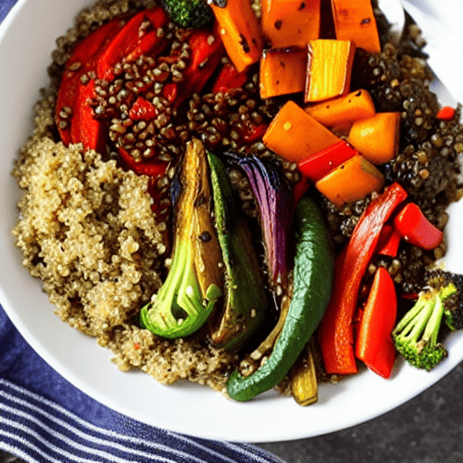 Balsamic Roasted Vegetable and Quinoa Bowl with Lentils