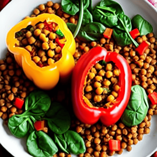 Stuffed Bell Peppers with Lentils and Chickpeas and Spinach