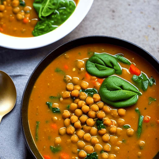 Spicy Lentil and Chickpea Soup with Spinach