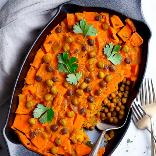 Savory Sweet Potato and Vegetable Casserole with Chickpeas and Lentils and Quinoa