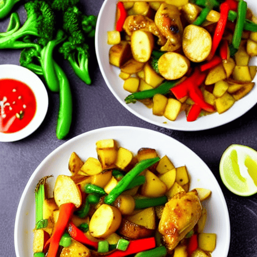 Halal Chicken and Potato Stir-Fry Bowl