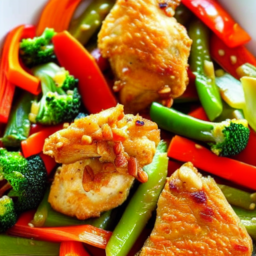 Crispy Chicken and Vegetable Stir-Fry with Sauce and Garlic