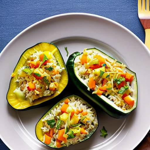 Vegetable and Cheese Stuffed Zucchini with Rice