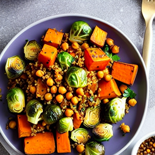 Garlic Herb Roasted Sweet Potatoes and Brussels Sprouts and Lentils and Chickpeas and Quinoa and Rice