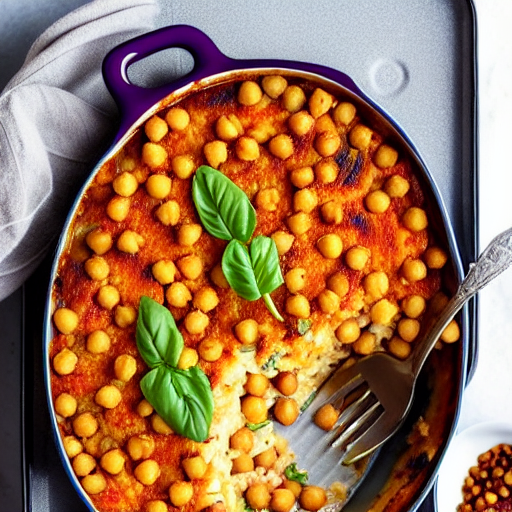 Baked Eggplant and Chickpea Casserole with Cheese