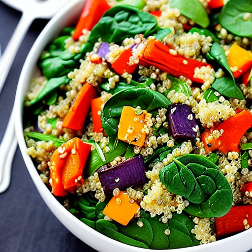 Roasted Vegetable and Quinoa Salad with Spinach