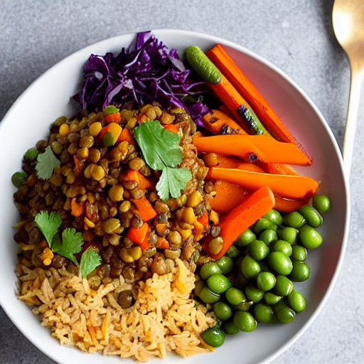 Roasted Vegetable and Rice Bowl with Lentils